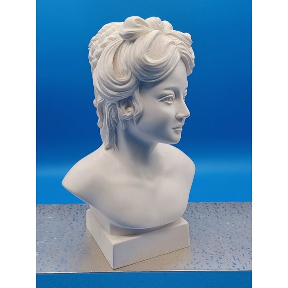 White Bust Elegant Woman Grecian Maiden Intricate Hairstyle Cast Marble Statue - Picture 2 of 9